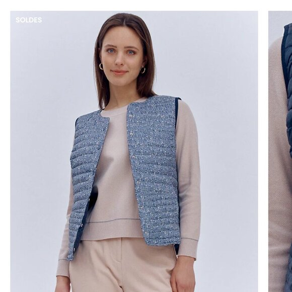 Devernois women's reversible (navy to navy & white) down sleeveless jacket sz S - Picture 3 of 9